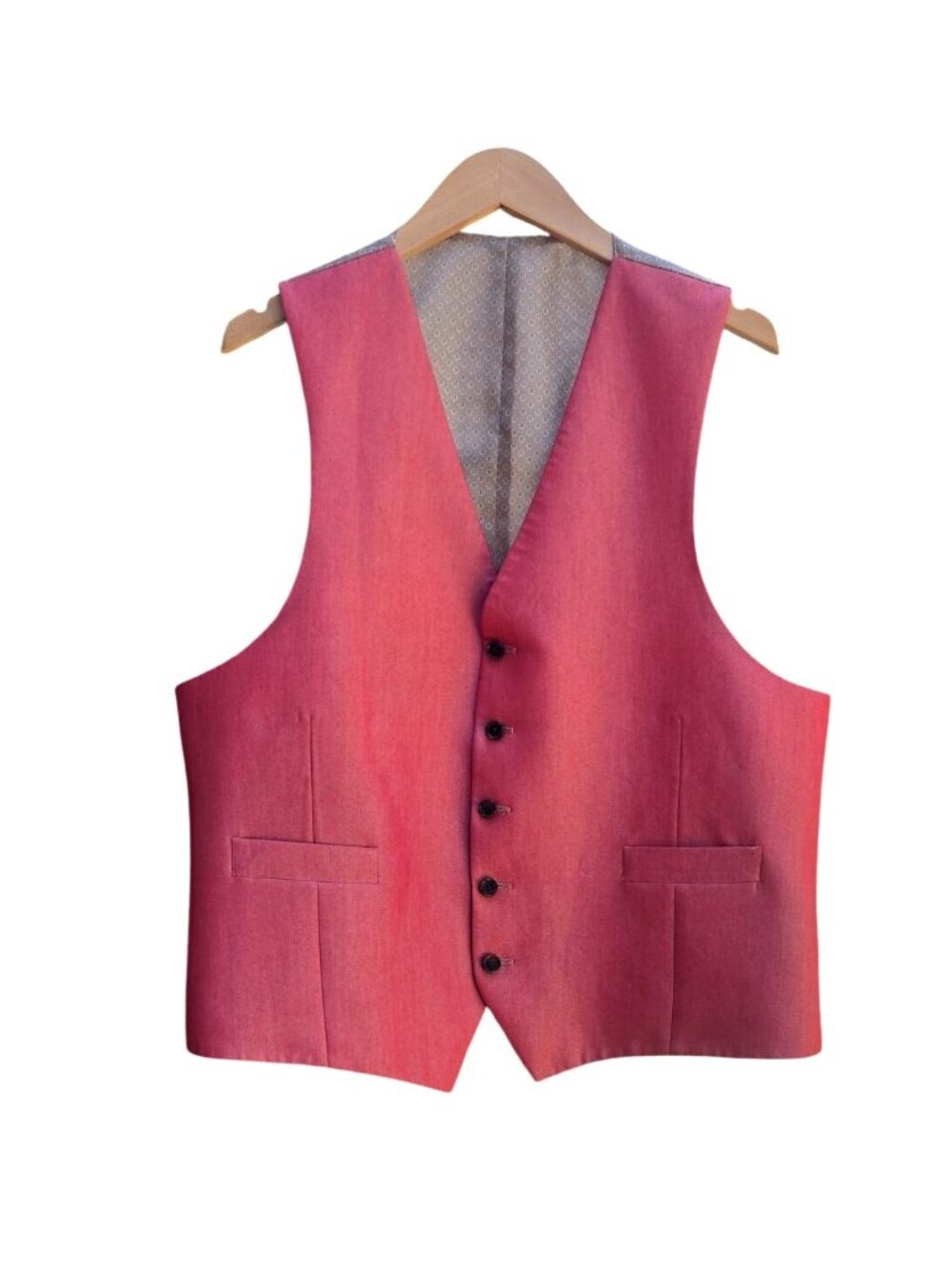 Mens Vest Rose 2 Waist Pockets 5 Button Front Closure Lined Waistcoat